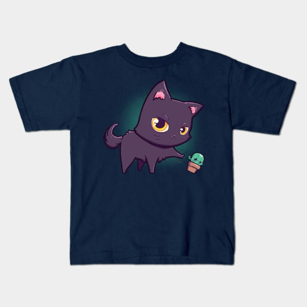 Cat Hates Spiky Plants Kids T-Shirt by Susto
